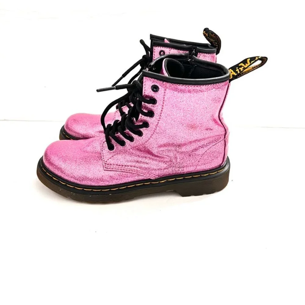 Doc Dr Martens Delaney Pink Sparkly Glitter Boots 1460 Lace Up Zipper Girls